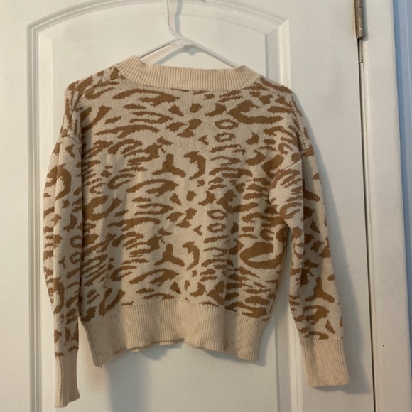 Beige Cheetah Print V Neck Sweater - Picture 3 of 3